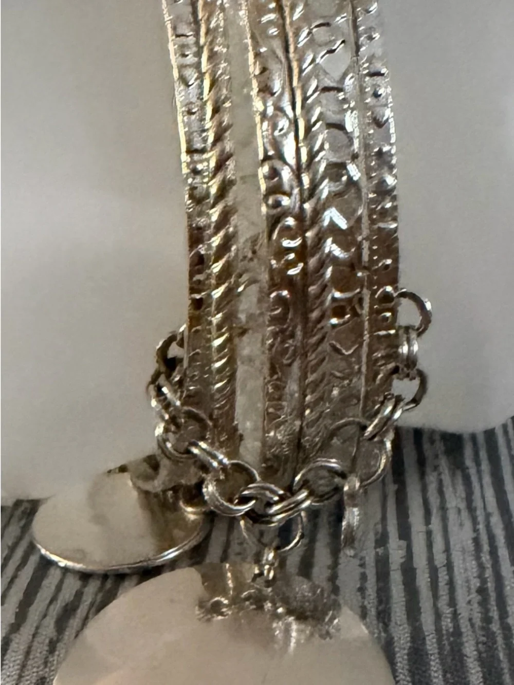 Silver Tone Charm Bangle Bracelet Set in Clear and Silver